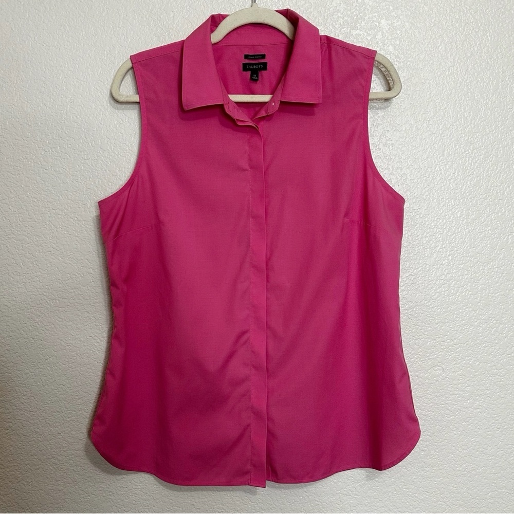 Talbots Wrinkle Resistant Pink Button Down Women's Polo Shirt, Size 12